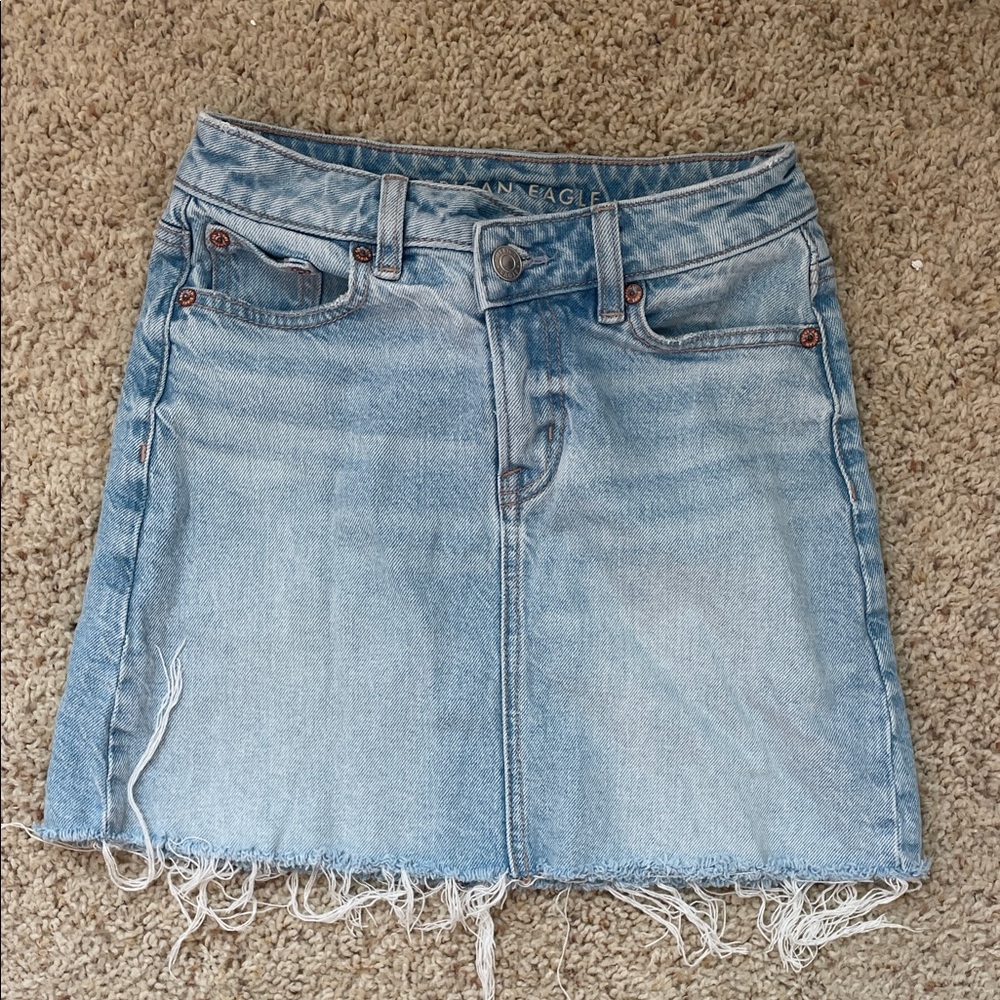 American Eagle Outfitters Light Blue Frayed Mini Skirt